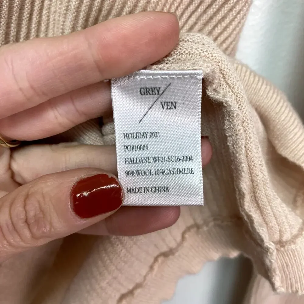 GREY/VEN The Haldane Long Sleeve V-Neck Sweater in Sesame XS - Picture 5 of 8